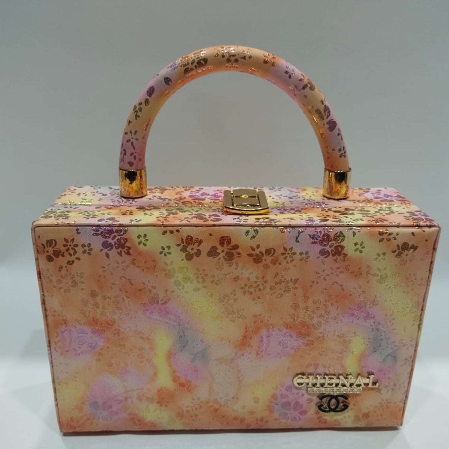 Floral Box Clutch Handbag for Women – Elegant Top Handle Party Bag