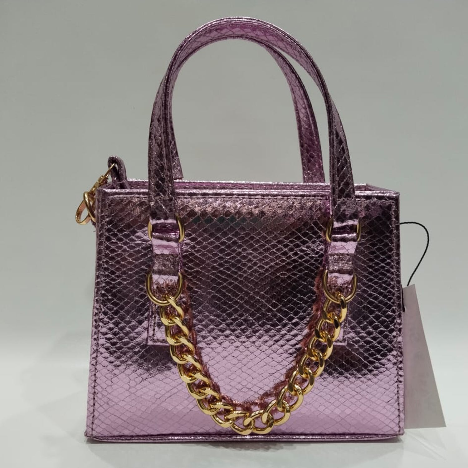 Elegant Textured Leather Handbag for Women with Chain Detail & Dual Handles