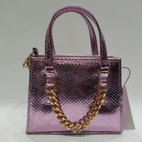 Elegant Textured Leather Handbag for Women with Chain Detail & Dual Handles